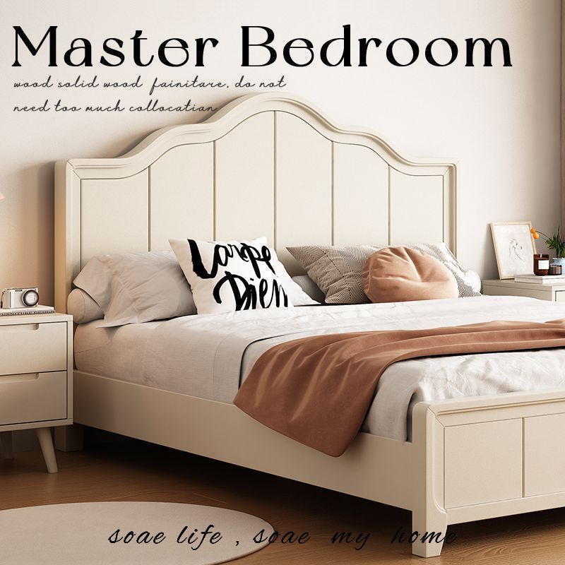 Scandinavian White Solid Wood Bed Modern Simple Cream Style Home Double Bed Master Bedroom Princess American Bed