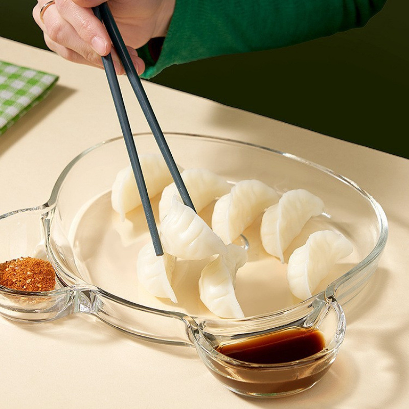 饺子盘玻璃分格盘简约平盘家用带蘸料碟海鲜盘虾盘分餐盘水果盘用|undefined