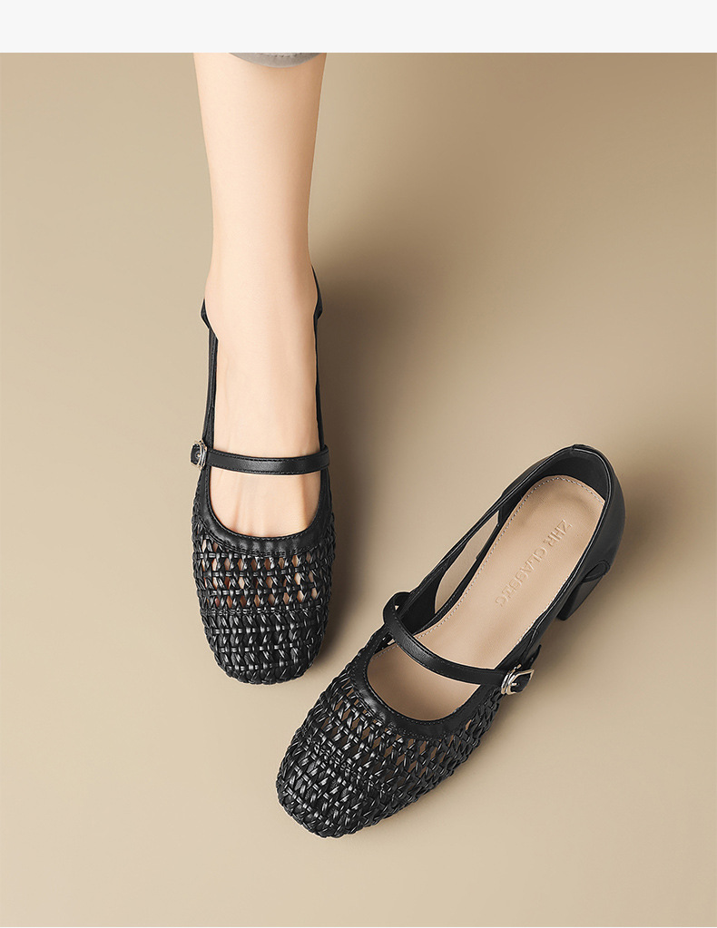 Sandal nữ quai ngang cổ điển gót vuông thoáng khí — BL735 Màu be chi tiết 20