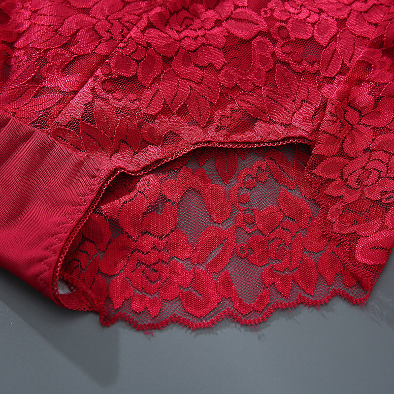 Solid Color Seamless Quick Dry Lace Mid Waist Briefs Panties display picture 4