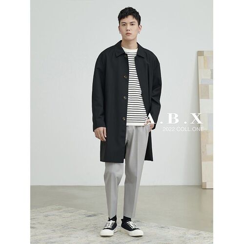 Japanese-style city boy style trench coat for men, khaki medium-long coat, large size, high-end Balmaken coat