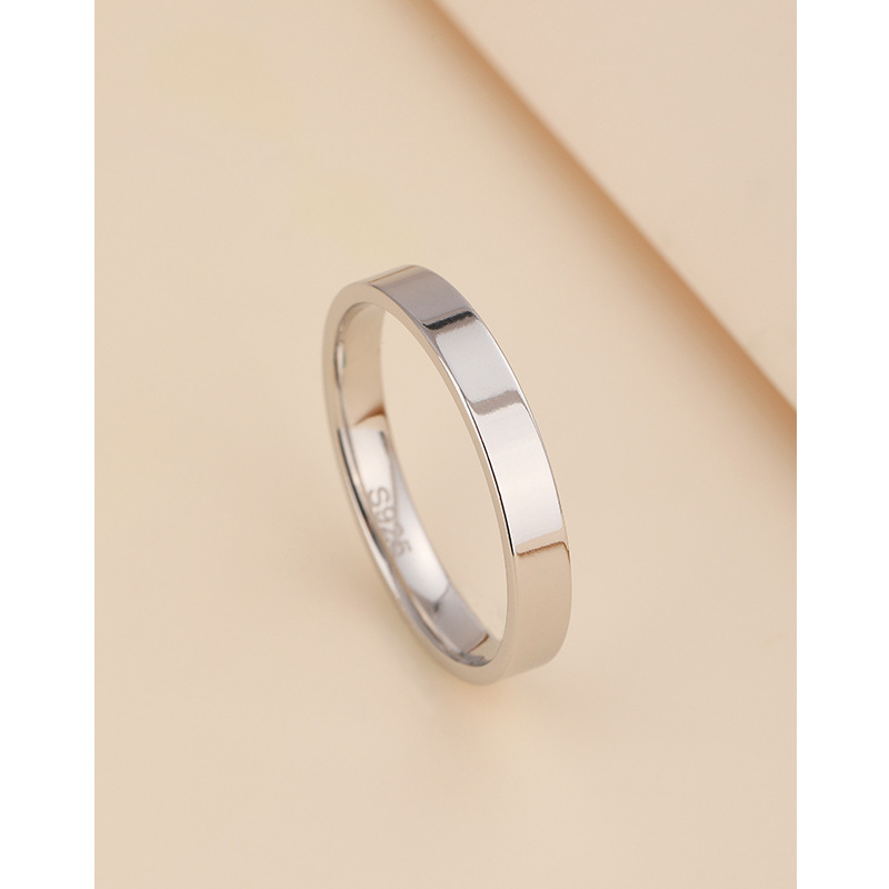 Anillo brillante Mujer S925 plata esterlina simple personalidad de moda ins anillo de dedo índice par cerrado anillo liso anillo hombres