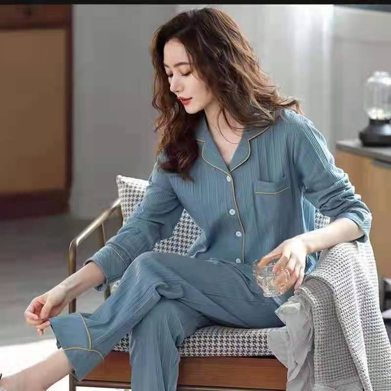 Pijamas de algodón puro Primavera y otoño de las mujeres de manga larga más tamaño cardigan traje de mediana edad y ancianos madre pijamas Otoño e Invierno