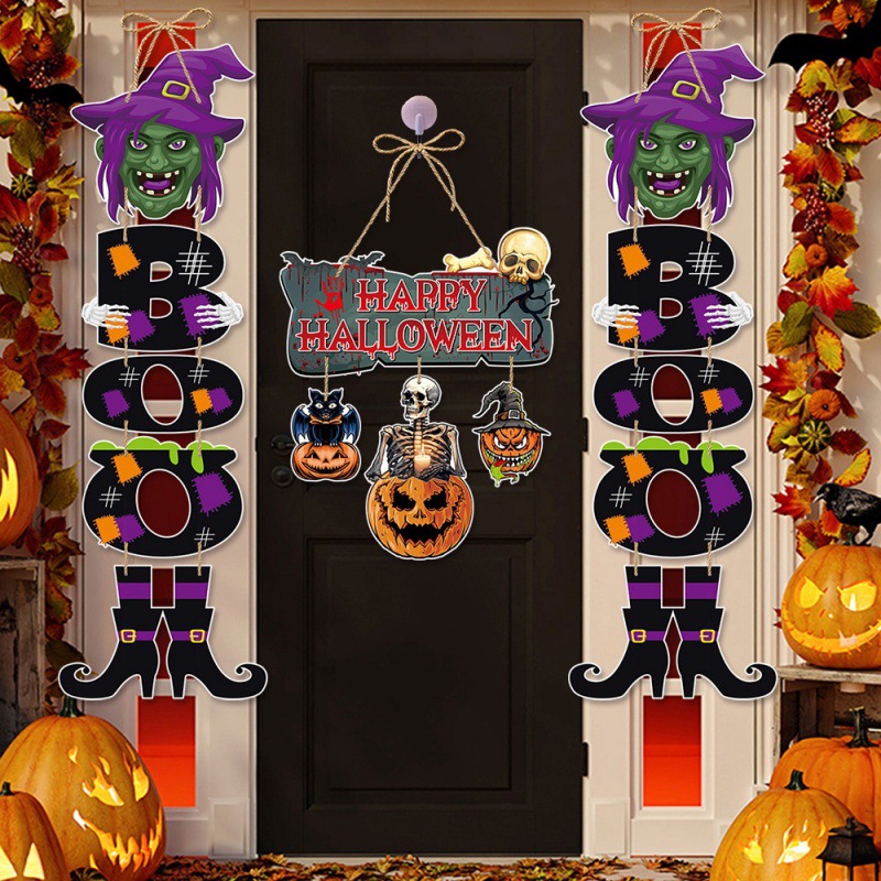 Nuevo estilo transfronterizo decoración de fiesta de Halloween colgante de puerta colgante decoración de puerta de Halloween colgante de puerta de bruja de calabaza boo