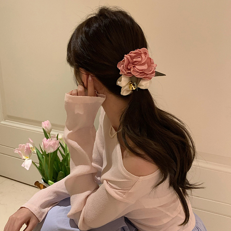 Rose Bowel ~ Anello per capelli Camelia in raso con fiori e nicchia, corda per capelli retrò primaverile_voghion.com