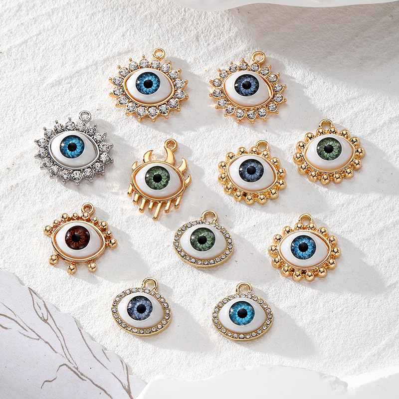 53g Weight 10 PCS/Package Alloy Beads Colorful Devil's Eye Eye Pendant DIY Jewelry Accessories Earrings Necklace