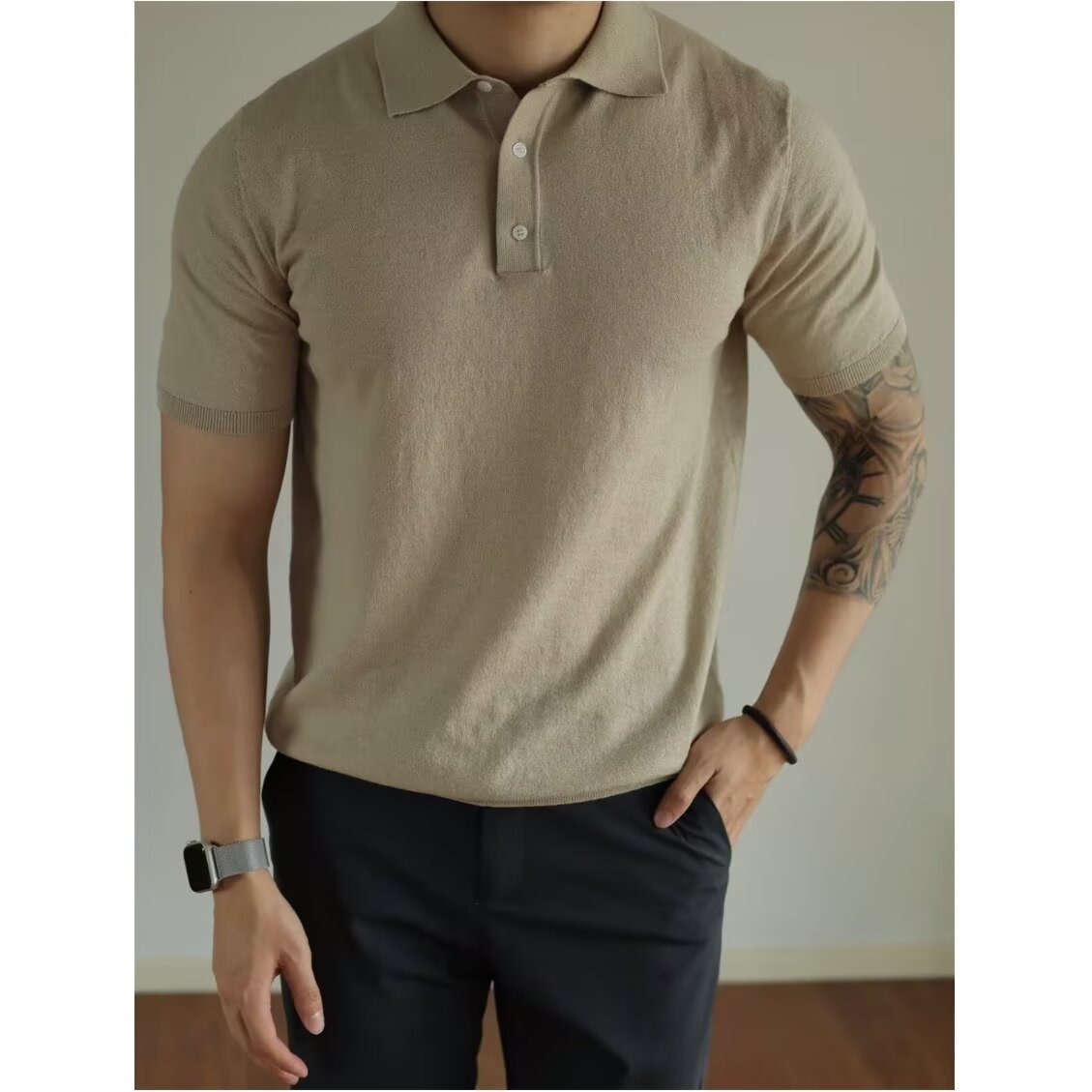 Ins Trend Harajuku Art Japanese New 2025 Summer Manga corta Moda Casual Color sólido Punto Polo Camisa Hombre