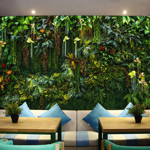 Southeast Asian style restaurant wallpaper living room sofa background wallpaper tropical rainforest simulation plant Hotel mural