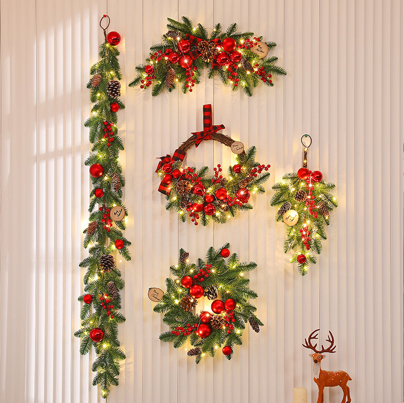 [En Stock al por mayor] Corona de Navidad decoración de Navidad árbol colgante de pared de ratán 405070cmPE cuerno Flor de Navidad