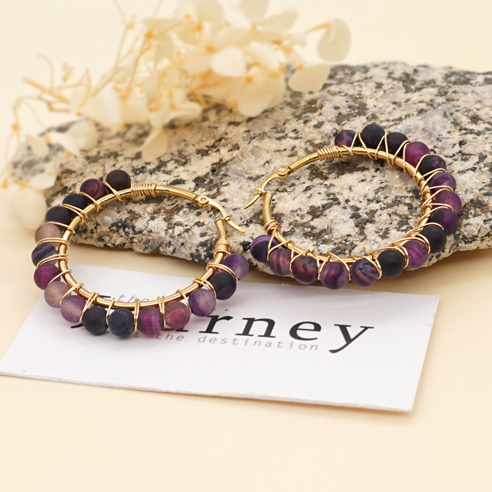 Retro Geometric Semi-precious stone Handmade Earrings 1 Pair