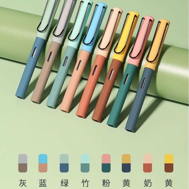 Pluma estilográfica correctora de postura, serie bicolor, punta de 0.38mm y 0.5mm, pluma estilográfica cómoda para estudiantes, cartucho de tinta universal de calibre 3.4