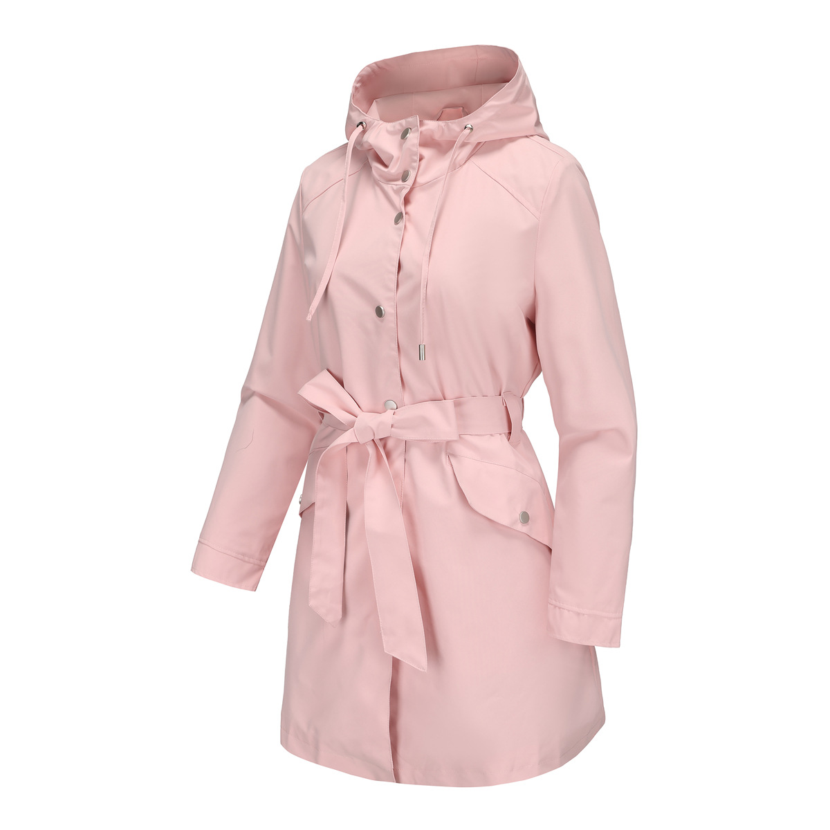 Women's Clothing Spring and Autumn Hooded Water Repellent Jacket with Belt Thin Casual Loose Windbreaker _voghion.com