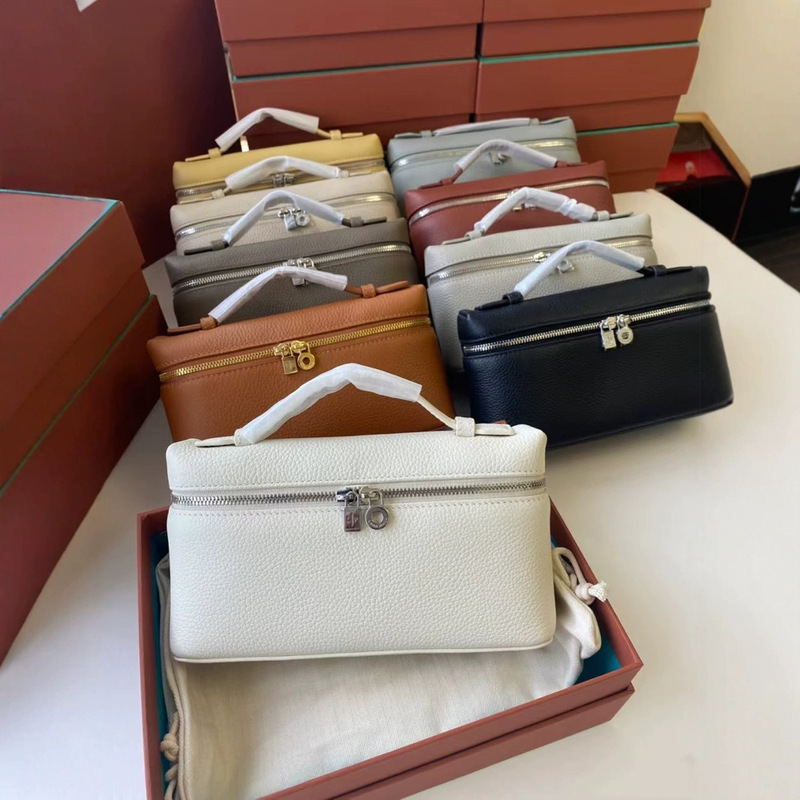 Cross-Border Lp19 Lunch Box Bag, First-Layer Cowhide Genuine Leather, Big Brand Handbag, Shoulder Bag, Commuter Crossbody Makeup Bag, Women's Bag