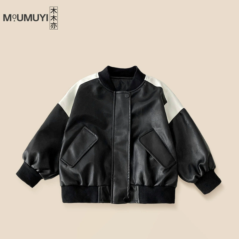 Детская кожаная куртка в корейском стиле, весна 2026, новая крутая куртка для мальчиков, детский топ из искусственной кожи с лоскутным дизайном