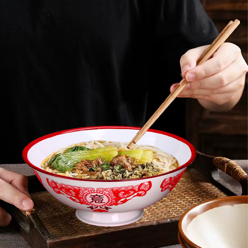怀旧碗老式搪瓷碗盘杯洋瓷高脚碗饭碗餐具套装市井火锅串串麻辣烫