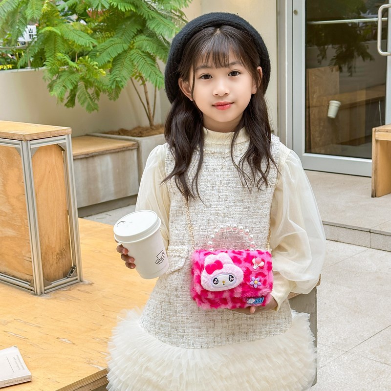 Nuevo leopardo arco bolso infantil peluche princesa de dibujos animados chica bolso de perlas bolso de hombro monedero