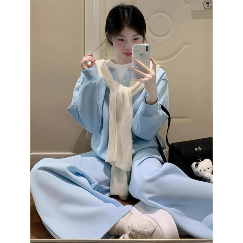 纯色休闲慵懒时尚套装新款爆款秋季披肩长裤三件套家居服可外穿|undefined