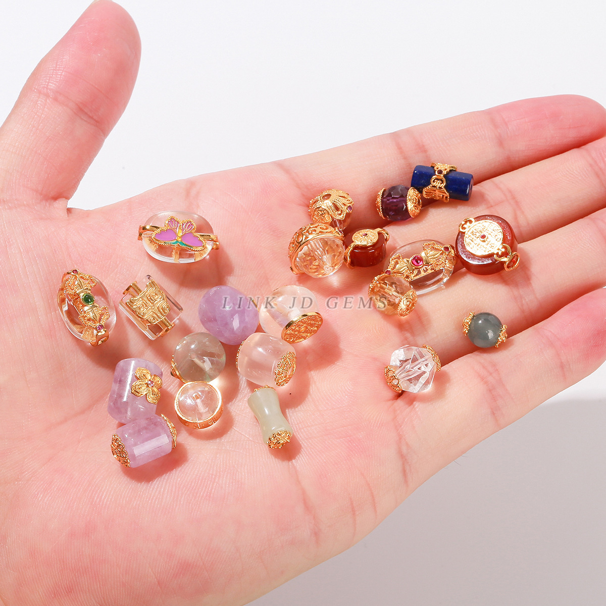 晶耀ジュエリー クリスタルアクセサリー 高色保持銅メッキ24K本金 天然紫玉アクセサリー DIYブレスレットチェーンアクセサリー