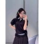 缪缪短袖拼接学院风上衣
