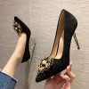 European and American sexy pointed shallow high heeled shoes sexy thin women’s single shoes pearl net red thin heeled wo