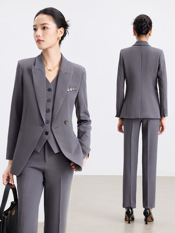 简约气质干练女神范职业西服套装秋冬高级感工作服小西装马甲套装|undefined