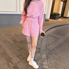 alo25春夏新款运动休闲卫衣百搭抽绳松紧腰卫裤短裤套装女