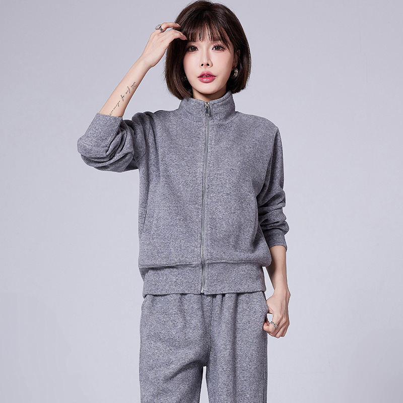 日韩风立领开衫卫衣卫裤套装女2025秋装新品纯色棉质休闲运动服潮|undefined