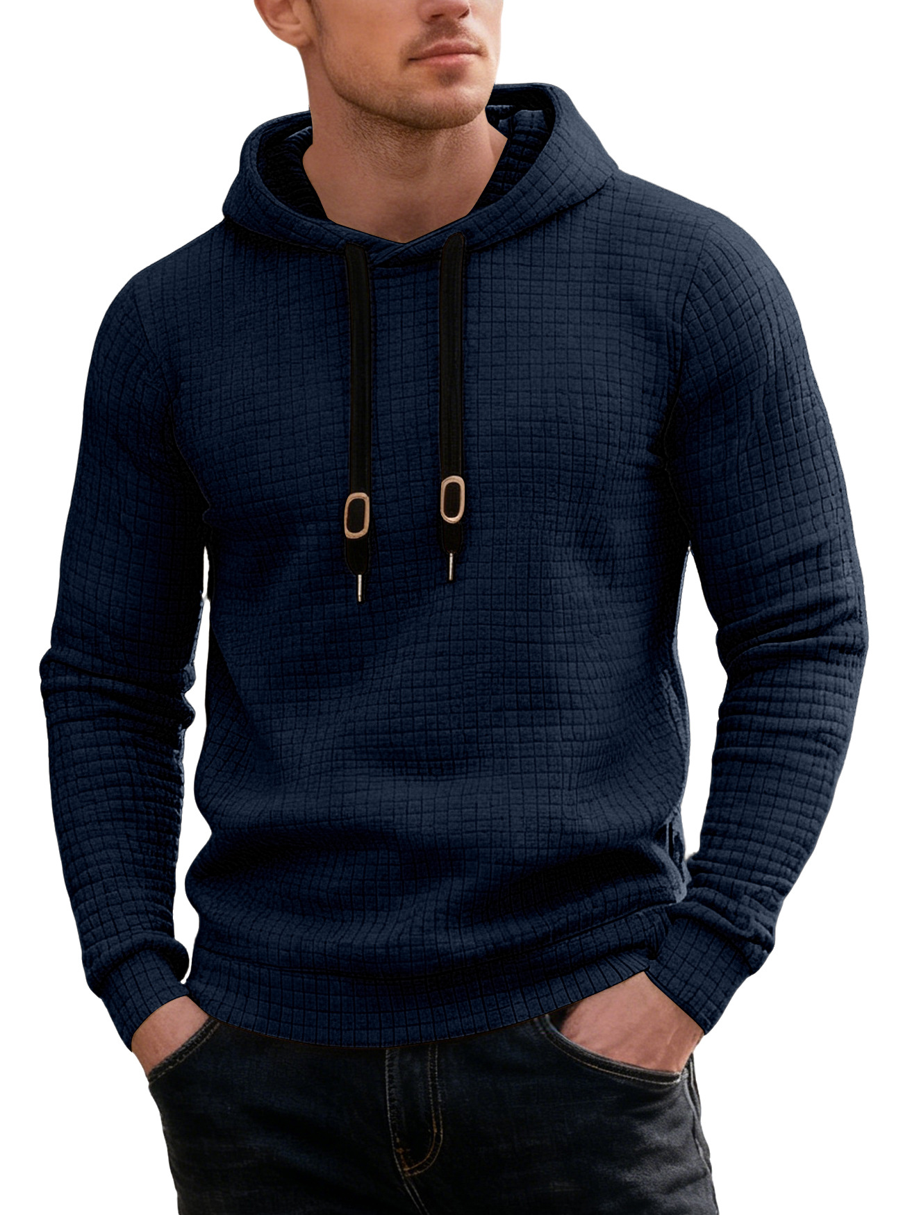 Transfronterizo tamaño europeo Amazon primavera y otoño casual sombrero de manga larga con cuerda de sombrero pegada Jacquard pequeño cuadrado chaqueta de hombre