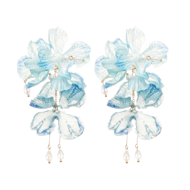 Aguja de plata, tela de circón, flores, borlas, pendientes de perlas, pendientes de estilo de vacaciones junto al mar, pendientes de todo fósforo, sentido de clase alta de nicho