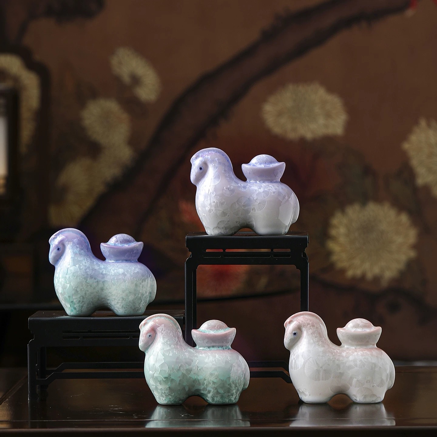 陶瓷小马桌面摆件德化窑变结晶釉马上有前创意家居装饰品茶宠摆件