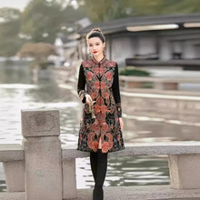 秋冬新款民族风女装中式复古重工刺绣花中长款马甲外套国风马夹女
