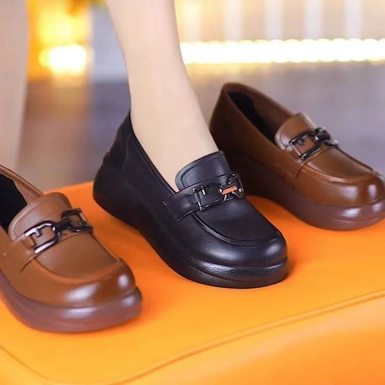 Кожаная мягкая подошва одиночные туфли женские нескользящие толстые подошвы удобные туфли мамы плоские донные дикие одиночные туфли