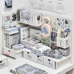 宿舍桌面转角洞洞板置物架书桌收纳神器抽屉式整理架多功能文具盒
