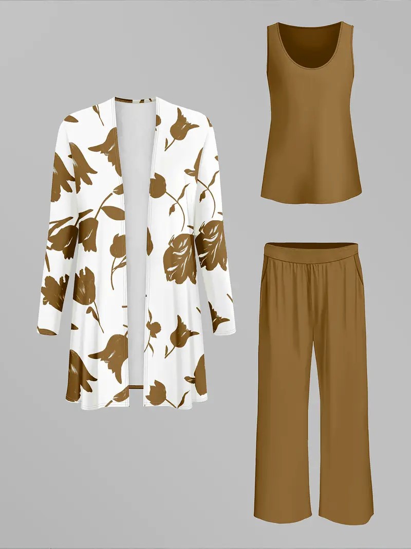 Women's 3 Piece Set Autumn Casual Outerwear Vest Pants_ecoleips.com