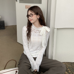 实拍#T恤女装2025新款秋季设计感小众薄款长袖上衣女蕾丝半