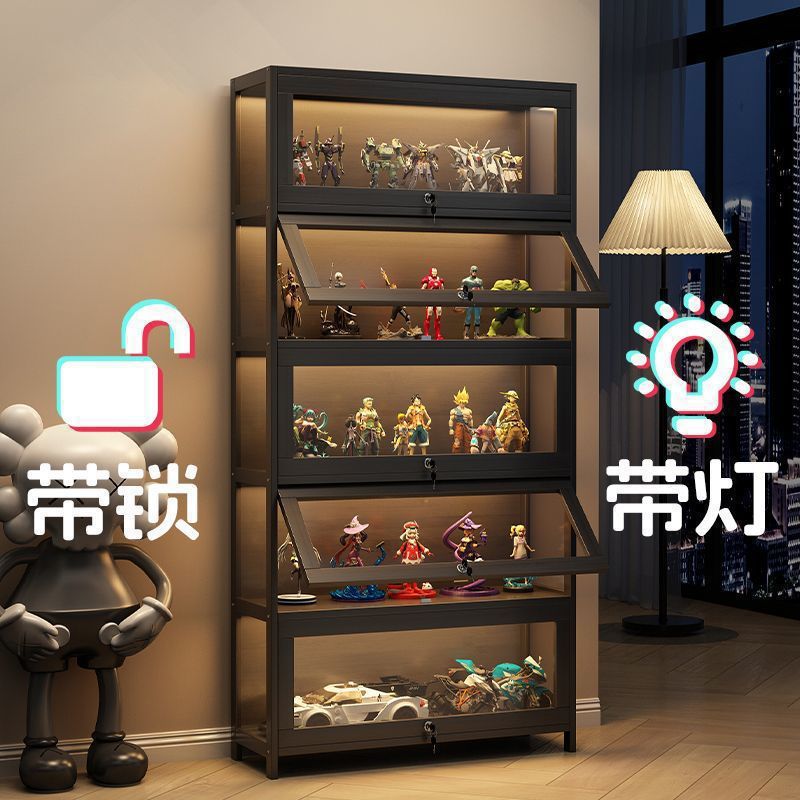 手办展示柜带锁带灯带盲盒收纳架亚克力透明乐高摆件玩偶展示柜