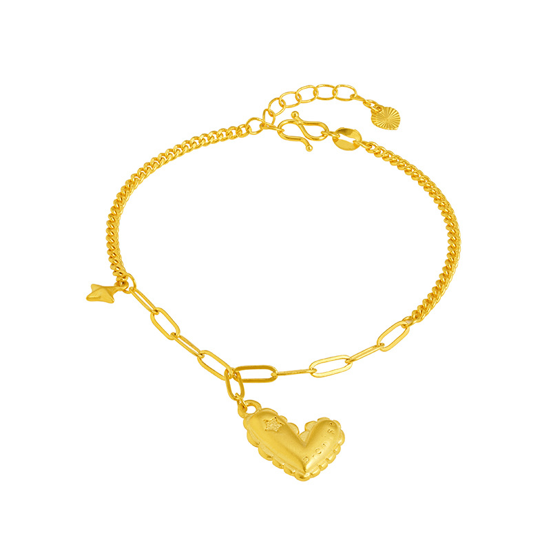 INS simple luz y sombra corazón collar pulsera hembra dulce nicho luz lujo chapado en oro no es fácil de desvanecerse estilo de amor tridimensional