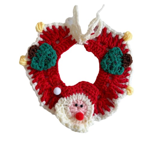 Christmas pet collar cat dog Santa bell elk bib bang yarn knit scarf