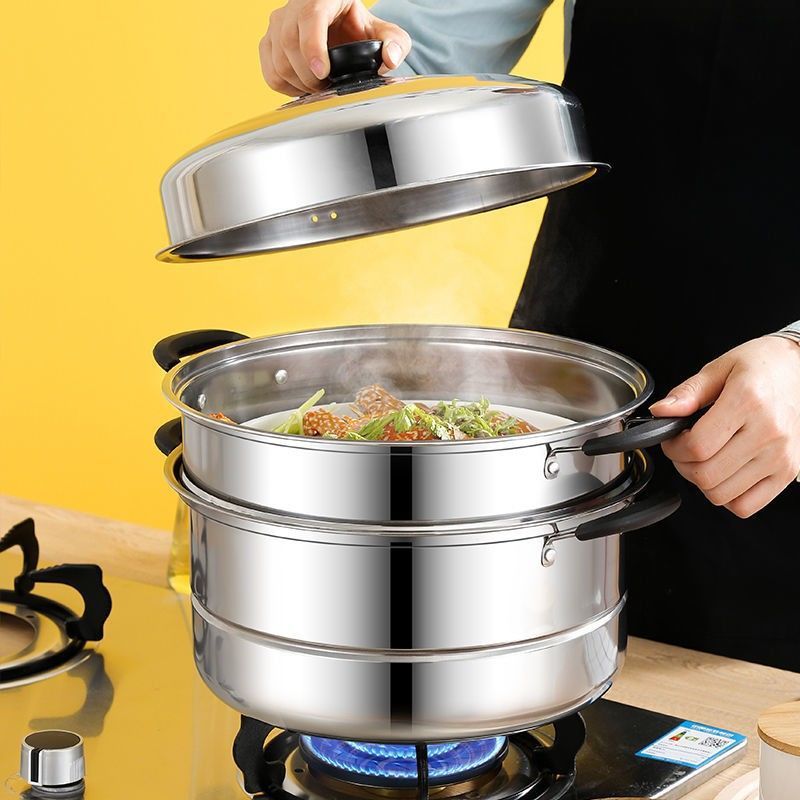 30cm stainless steel thickened steamer, suitable for home and commercial use, large size, large capacity, for steaming buns, steamed fish, and compatible with induction cookers