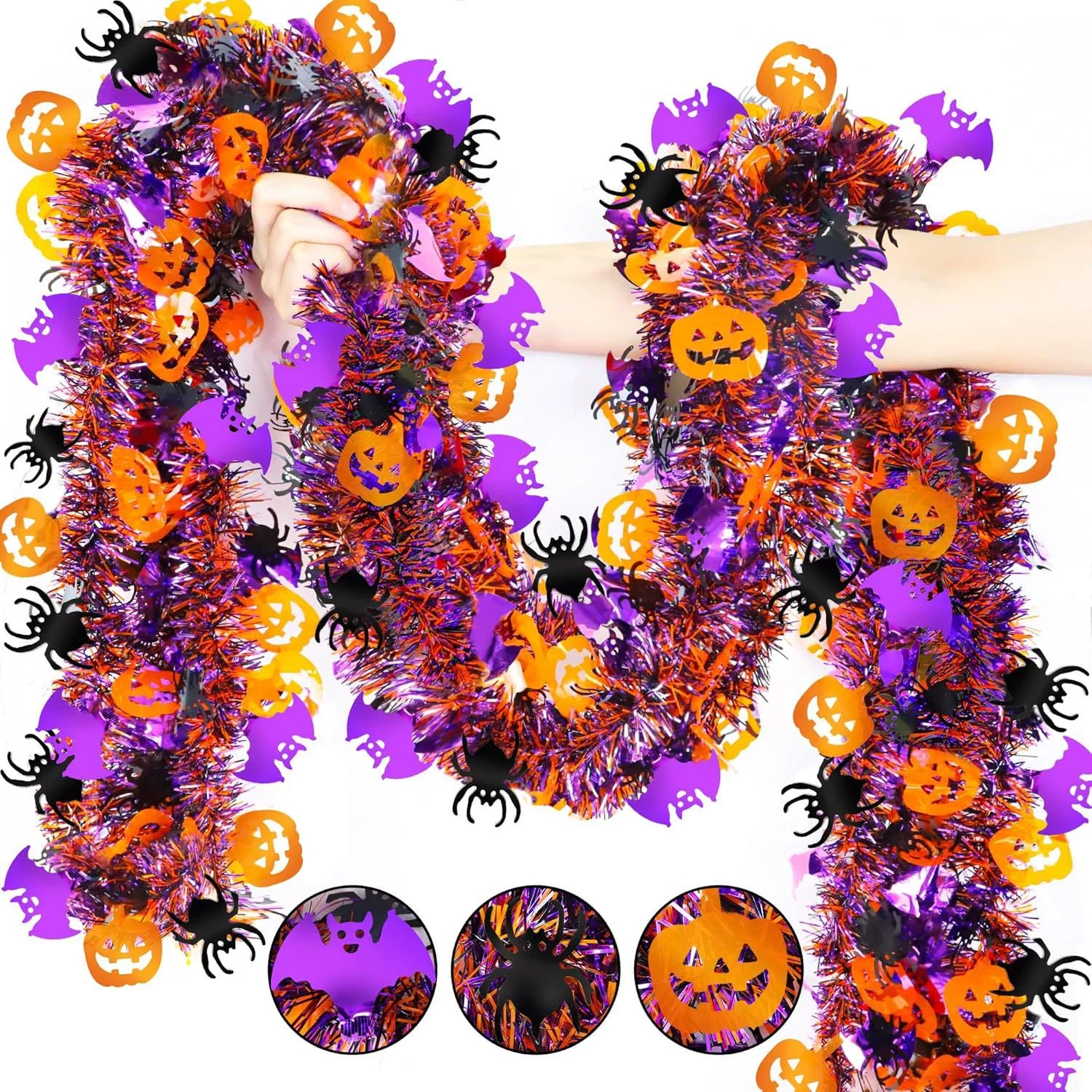 Transfronterizo Amazon Halloween decoración de calabaza araña murciélago colorida pestaña tira de lana 2 metros