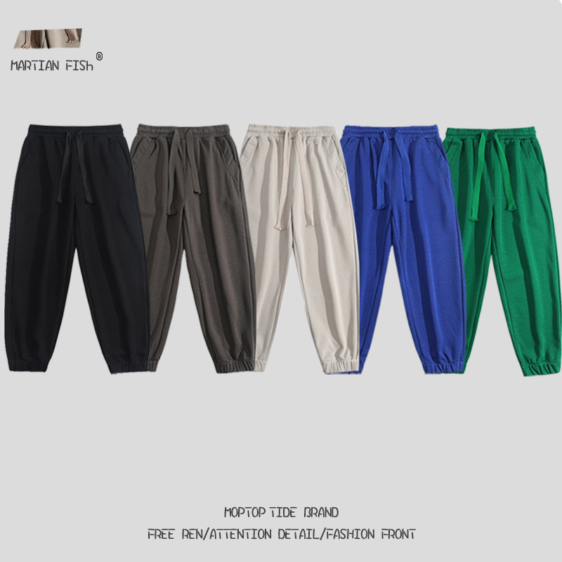 350g nacional de algodón de punto de color sólido sueltos pantalones deportivos hombres y mujeres originales flacos rectos pantalones casuales hip hop pantalones atados al tobillo