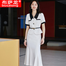 2024新款布萨龙busalong女短袖职业西服套裙正装套装工作服1222