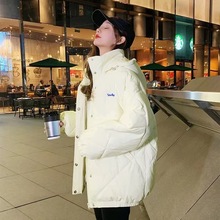 2022冬季新款韓版時尚加厚菱格寬松棉衣女氣質清新連帽面包服外套