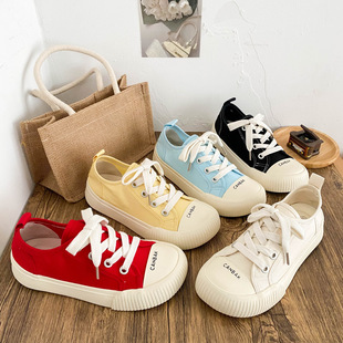 W-8683 Latex Insoles Vintage Platform Canvas Shoes Women's Shoes Mango Head Niche Hong Kong Style Chic Sneakers White Shoes