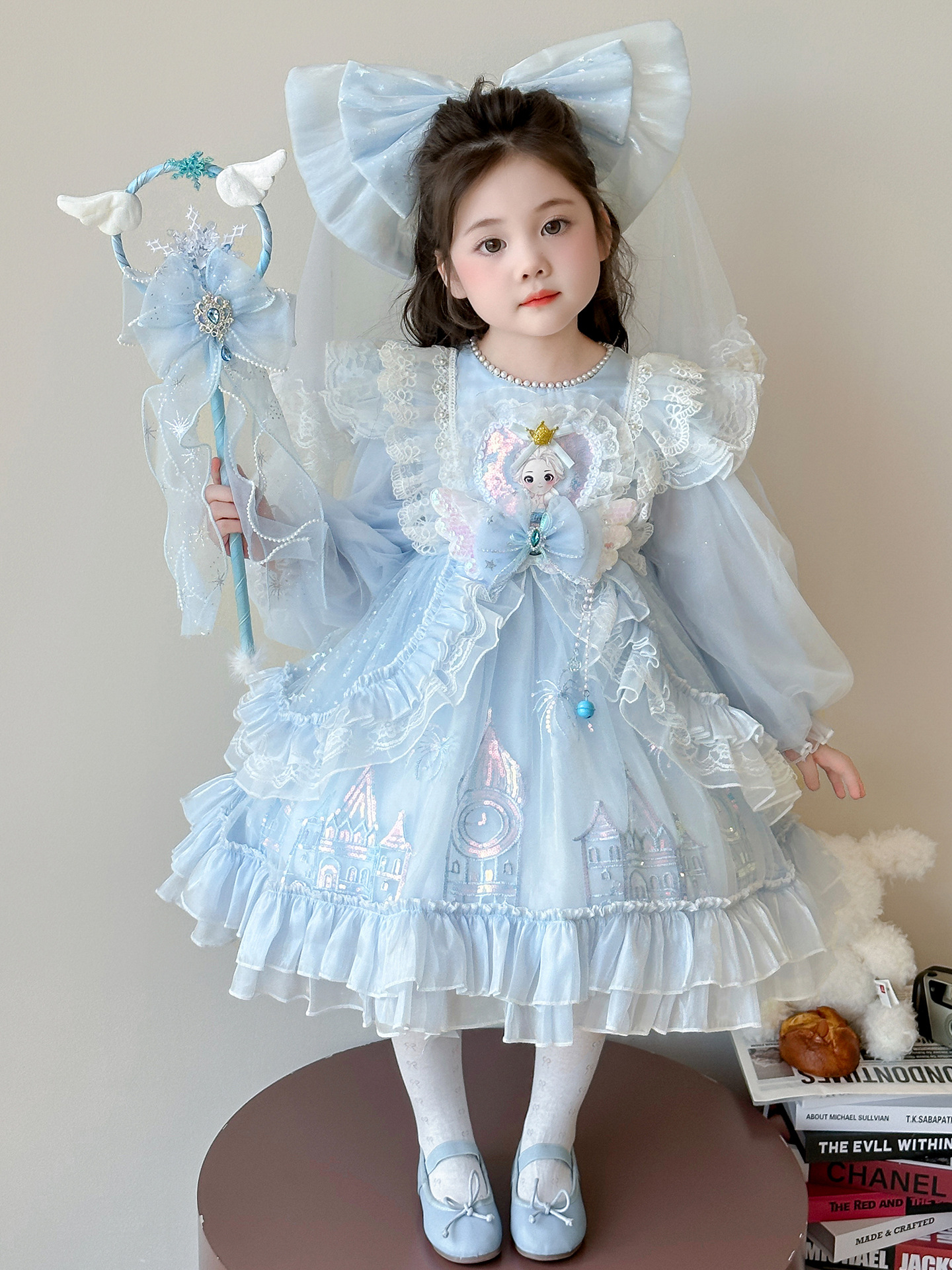 Vestido de niña primavera y otoño 2025 nuevo estilo de niños de dibujos animados de estilo occidental vestido de otoño de bebé moda vestido de pastel Lolita