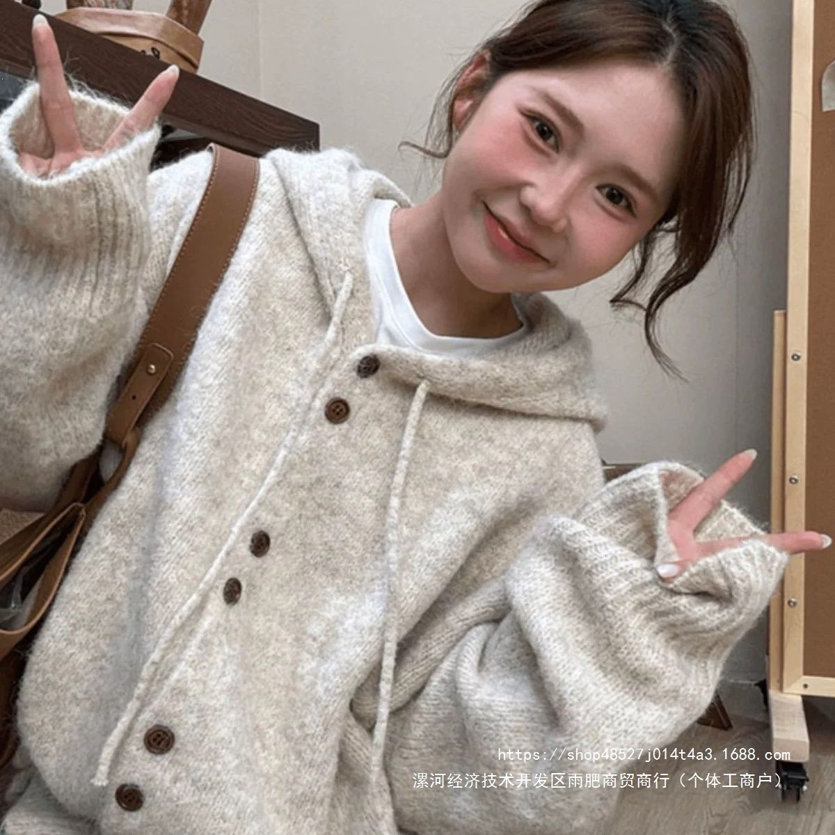 灰色连帽毛衣开衫外套女秋冬季加厚韩系穿搭宽松慵懒风针织衫上衣