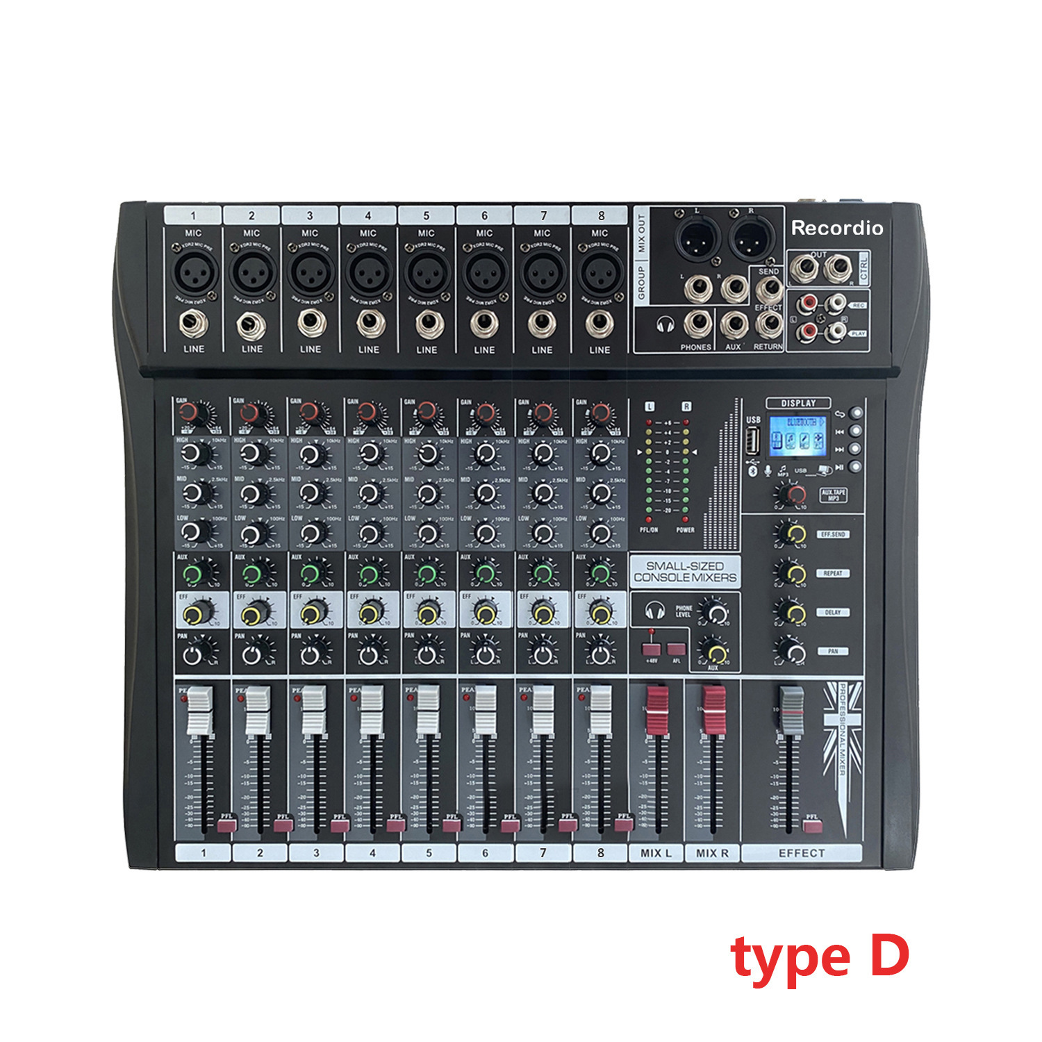 8 채널 믹서 48V 판타지 전원 공급 업체 직접 공급 전문 단계 USB 블루투스 잔향 믹서