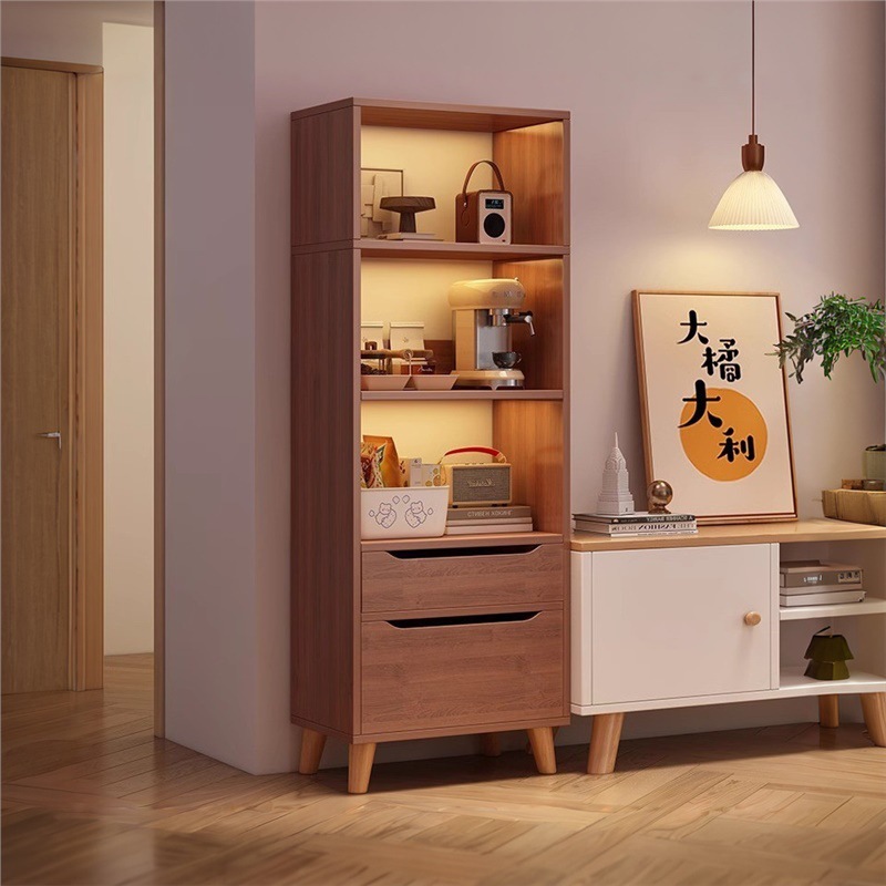Bookcase Modern Simple Vertical Cabinet Household Bookshelf Floor-Standing Storage Rack Living Room Storage Cabinet Small Narrow Cabinet Dust-Proof Display Cabinet