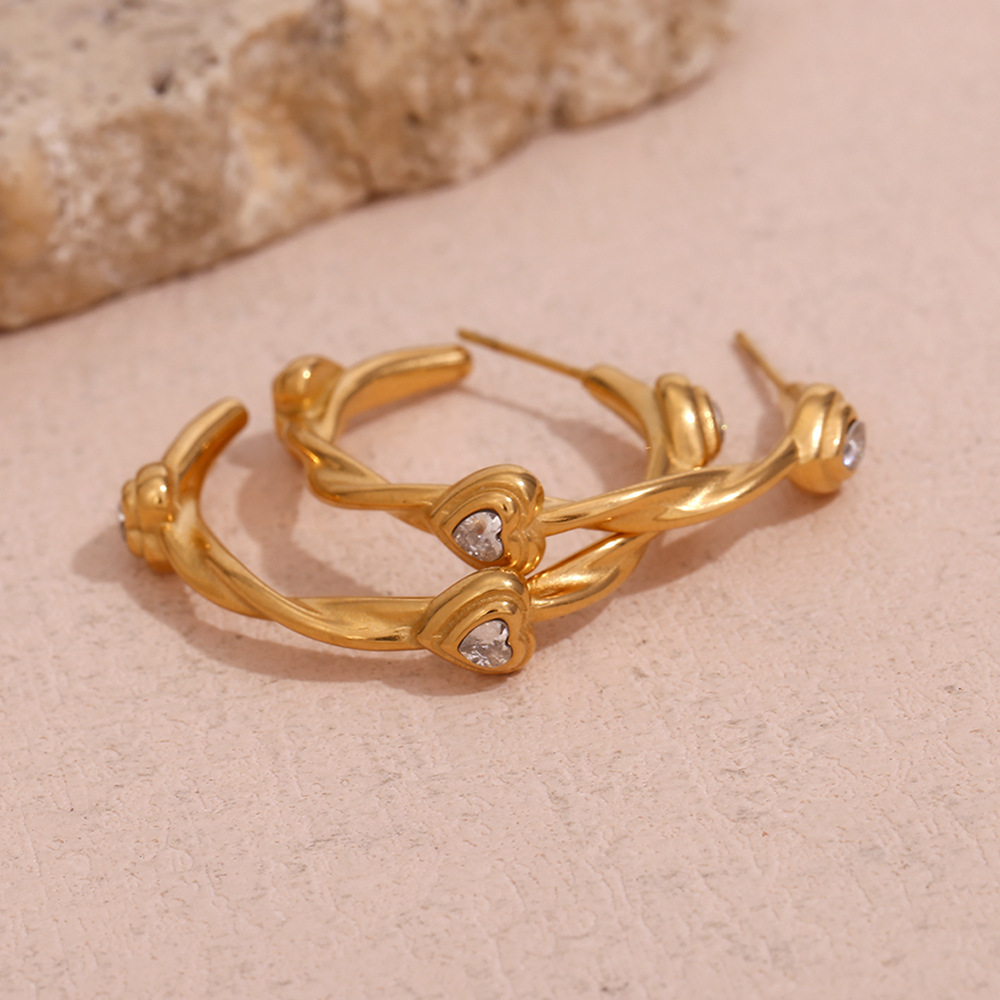 Plated 18K Gold Love Zircon Stainless Steel Earring