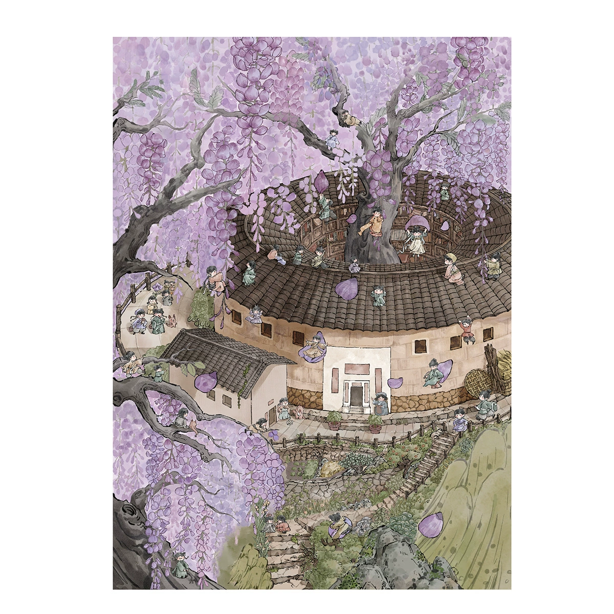 Лишэнг 8.0 Ландшафтная наклейка у окна Секретная Wisteria Village Древний стиль Миниатюрная сцена DIY Разрез без unzip 3D Трехмерная